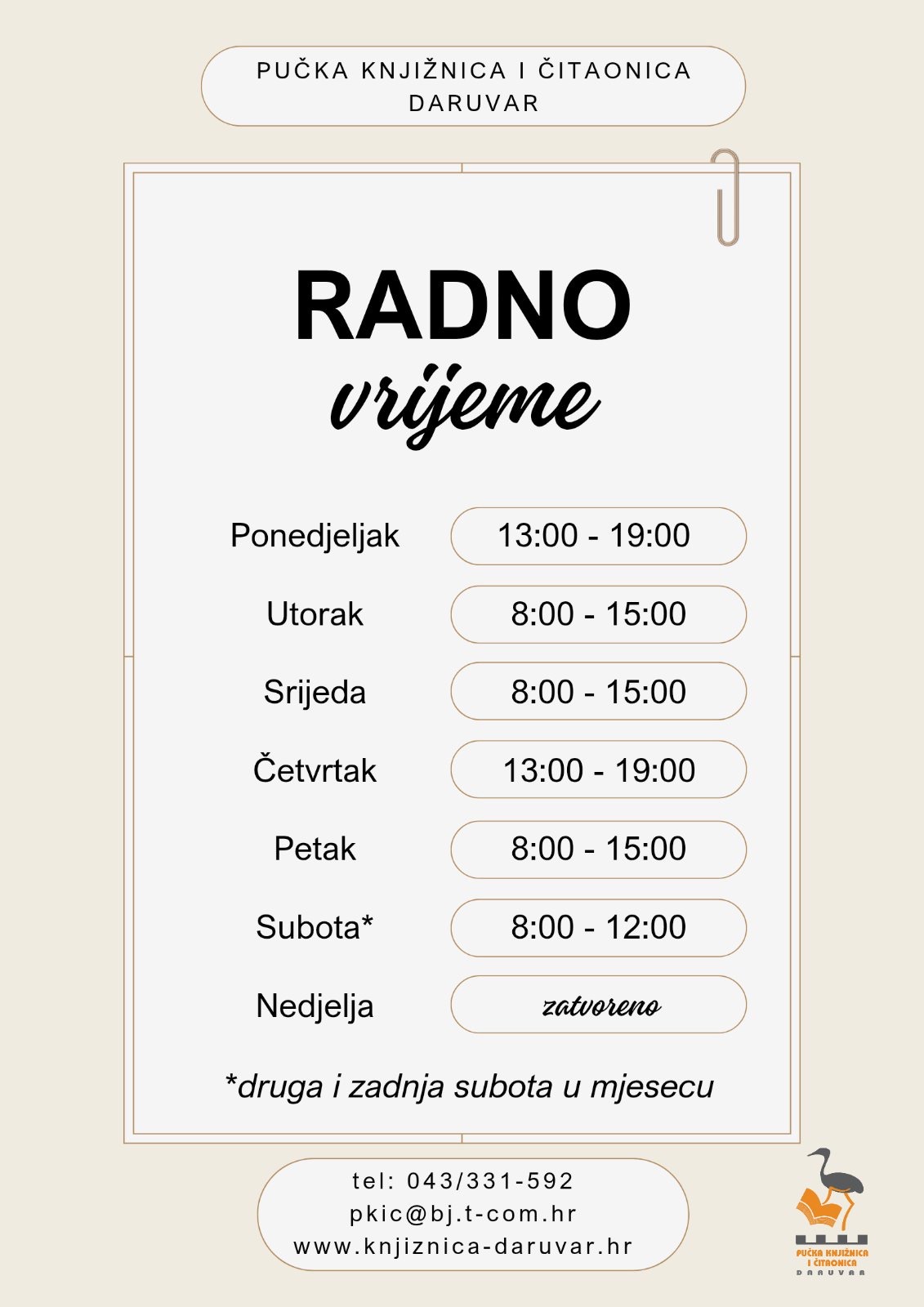 Radno vrijeme od 1.9.2025.